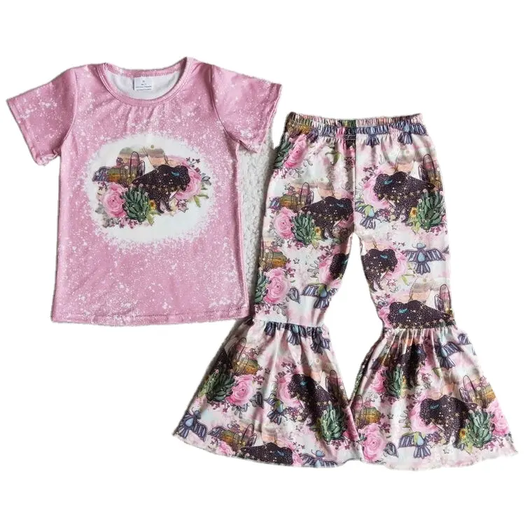 Pink Cactus Western Children Cow Print Outfit Clothing for 10 Years Playsets Kids Clothing Girls 13 Years two-piece sets