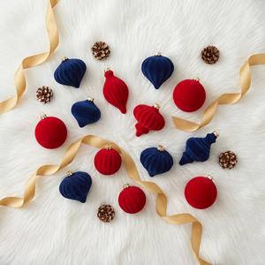Ensemble de 16 décorations de Noël circulaires en velours de luxe, incassables, haute qualité, 3 couleurs (rouge, bleu), floquées, à suspendre, pour fêtes de fin d'année - Product Image 3