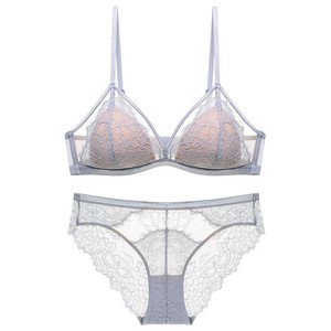 Wholesale Women's Lace Bra and Panty <b>Set</b> Breathable Wire Free <b>Sexy</b> Bra <b>Set</b> French Style See Through Intimates Lingerie <b>Set</b> - Product Image 4