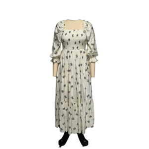 5536 Abito Lungo di Alta Qualità in Cotone e Lino con Collo Quadrato e Maniche a <span class=keywords><strong>Tre</strong></span> Quarti, Vestito Maxi Lavabile Casual per Donne - Product Image 1