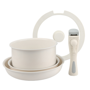 Ustensiles de cuisine élégants en aluminium avec revêtement en céramique crème - Sans PFAS/PFOA, casseroles et poêles antiadhésives avec poignées amovibles - Product Image 4