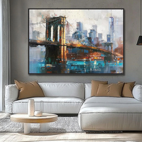 Peinture acrylique moderne peinte à la main, paysage de la ville de New York, toile écologique, art mural abstrait, images colorées, décoration intérieure, Roya Art