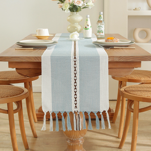 Barided Striped <strong>Table</strong> <strong>Runner</strong> Farmhouse <strong>Burlap</strong> <strong>Table</strong> <strong>Runner</strong> with Tassel Sequin TableCloth Decoration Jute <strong>Table</strong> <strong>Runner</strong> - Product Image 2