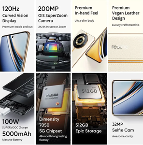 Realme 11 Pro Plus กล้อง Superzoom 200MP Oled 6.7 "120Hz จอแสดงผล Oled โค้ง100W ค่าใช้จ่าย supervooc NFC - Product Image 2