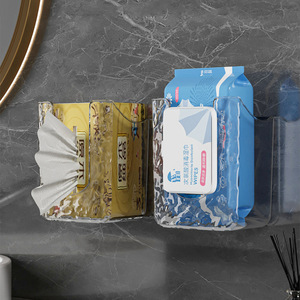 Caja de pañuelos transparente para montar en la pared, soporte para toallitas húmedas, sin necesidad de perforar, organizador de almacenamiento para el baño, forma rectangular - Product Image 4