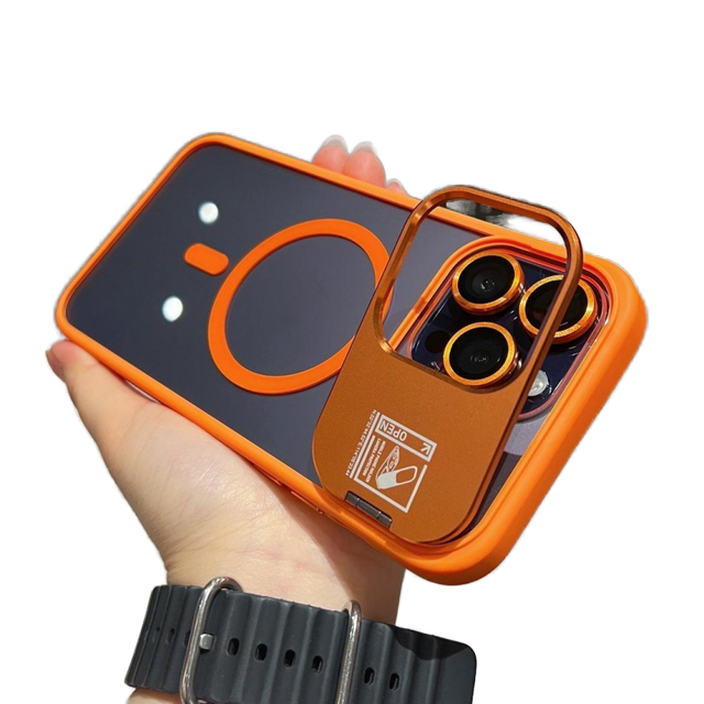 Luxury Transparent Magnetic Cover Wireless Charging Phone Case with Camera Frame Holder for iPhone 16 15 14 11 Pro Max
