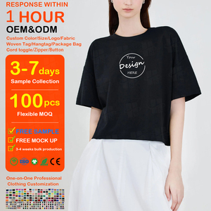 Camiseta Corta Holgada Personalizada al por Mayor, Tops Lisos de Corte Holgado, Camiseta Corta Casual Oversize para Mujer con Logotipo Estampado Personalizado y Cuello Redondo - Product Image 1