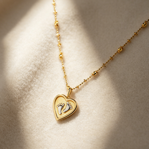 Collar con Colgante de Corazón de Oro Sólido de 18K PCX con Cadena con Dijes de Huellas de Bebé, Regalo <span class=keywords><strong>para</strong></span> Mamá Recién Embarazada, Joyería <span class=keywords><strong>para</strong></span> el Día de la Madre, Regalo <span class=keywords><strong>para</strong></span> Bebé o Niño - Product Image 2