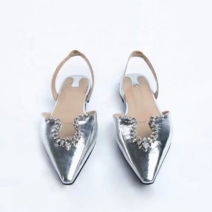 Patent Metallic Upper Women Bling Diamonds Sandals Ladies Causal Back Strap Pumps Office Ladies Flat Slingback <b>Shoes</b> - Product Image 2