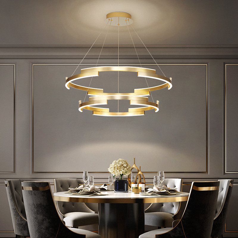 Современная домашняя подвесная люстра с золотым кольцом с проволочным рисунком, светодиодная люстра в скандинавском стиле для ресторана