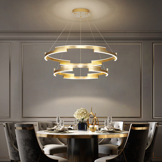 Modern Home High-end Wire Drawing Gold Ring Pendant Light Nordic Restaurant Led Chandelier