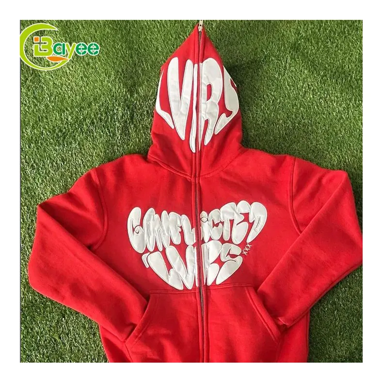 Kledingfabrikanten Zwaar Gewicht 400Gsm Katoen Full Face Zip Hoodie Grafische Ritssluiting Hoodies Custom Borduurlogo