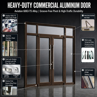 Porte de magasin commerciale en aluminium gris anthracite à cadre fin, double battant en verre avec ferme-porte pour magasin