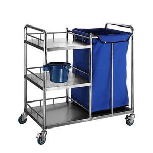 Thickened stainless steel three-layer nursing cart, linen cleaning single-<b>drum</b> soiled clothes cart, nurse care waste cart, - Product Image 1