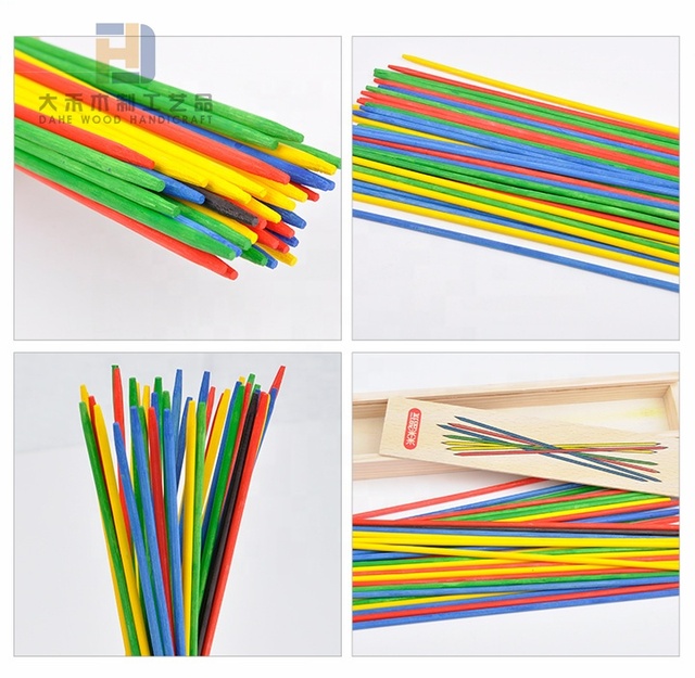 Colored Smooth Wooden Pick-up Sticks in Wood Box Custom Game Stick for Kids Students Warm-up Game Playing