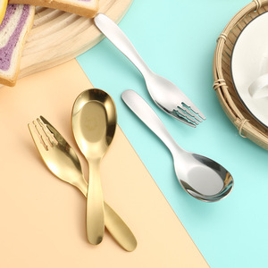 Stainless Steel Children's Spoons And Forks Set Portable Feeding Utensils For Babies 0-12 Months Bpa Free Two <b>Fold</b> Case - Product Image 4