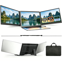 Extenseur d'écran double pour ordinateur portable et tablette, 3 moniteurs, 15,6 pouces, 1080P IPS, compatible avec la programmation et la vidéo