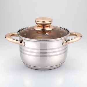 Vente en gros d'ustensiles de cuisine pour la maison Marmite en acier inoxydable <span class=keywords><strong>capsule</strong></span> dorée 12 pièces Batterie de cuisine antiadhésive <span class=keywords><strong>avec</strong></span> couvercle en verre - Product Image 1