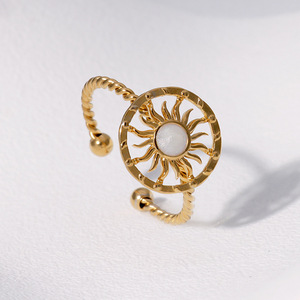 <b>Ring</b> Sunflower Stainless Steel Gold-Plated Waterproof Open <b>Ring</b> 18K <b>Resizable</b> Fashion Jewelry for Women Wedding Gifts - Product Image 4