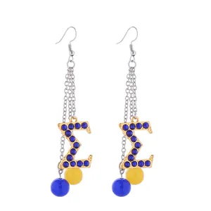 有吸引力的优质亚克力珠子装饰镶嵌蓝色水钻希腊西格玛字母吊坠联谊会SGR女性耳环