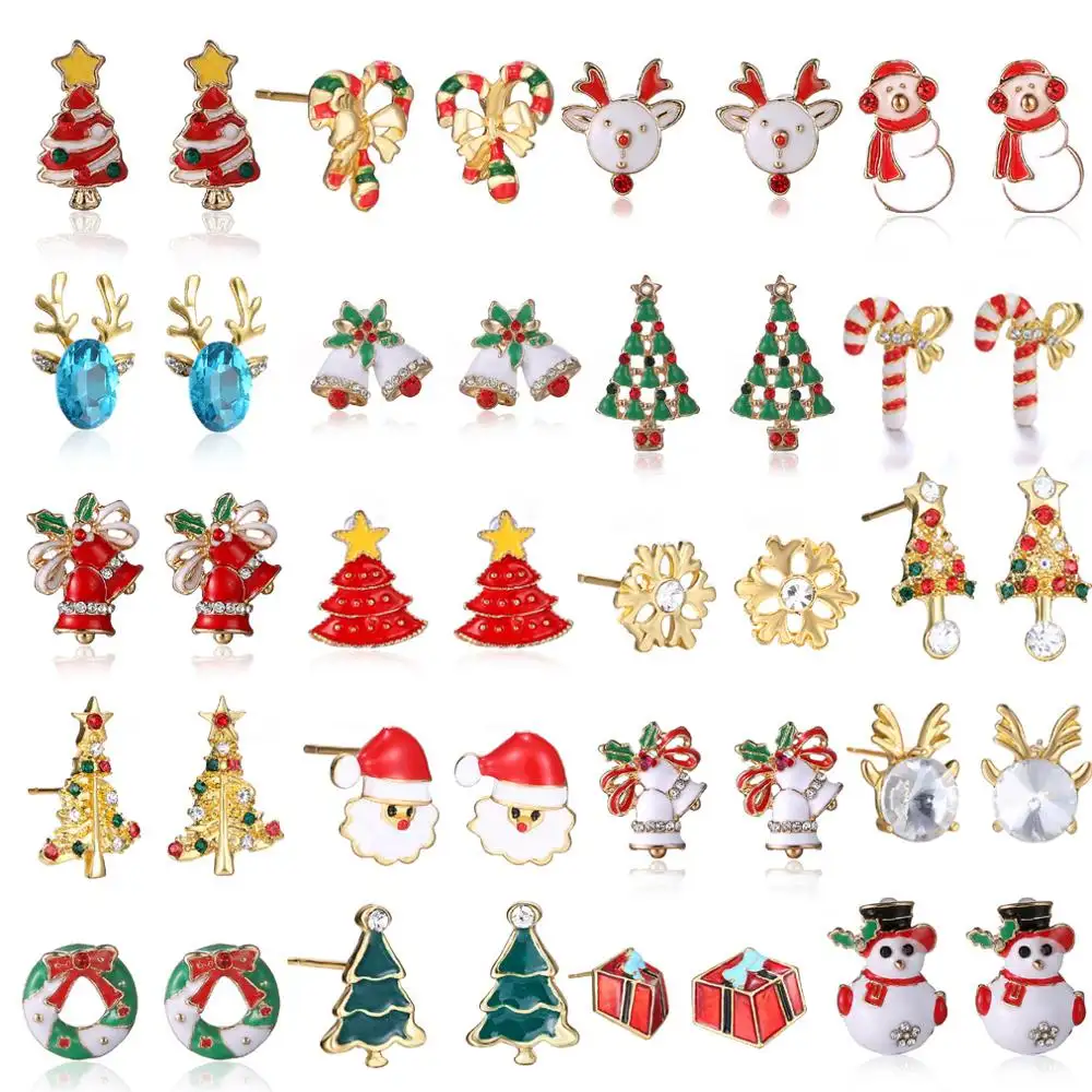 2020 Nieuwe Jaar Mode Klassieke Emaille Metalen Rendier Bell Kerstman Sneeuw Man Nieuwe Kerst Earring Voor Meisjes