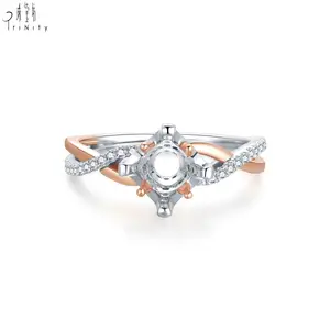 Promotional Fashion Handmade Real Gold 18k Solid Gold White Diamond White Rose Gold Crown Semi Mounting Ring For Women Wedding