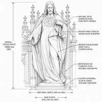 Statue du Sacré-Cœur de Jésus en marbre blanc naturel sculpté à la main BLVE, sculpture religieuse pour la décoration d'église