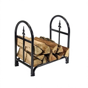Soporte para leños de chimenea de color negro hierro, tamaño y formas personalizables, estante de almacenamiento de leña a precio aceptable - Product Image 1