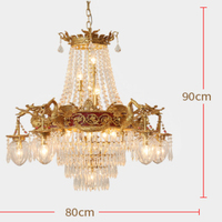 Lampe pendante cygne doré Abat-jour en cristal Lustre en cuivre Bougie Rococo Laiton Oeuf de cygne Plafonniers en cristal
