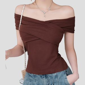 T-shirt d'été à manches courtes pour femmes OEM Couleur solide Style élégant Design de poitrine Décontracté Look doux Top Léger Usage quotidien - Product Image 3