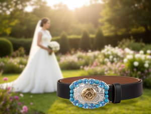 Cinturón de novia con cuentas azules y hebilla plateada/dorada de 5.0cm para vestido de novia - Product Image 2