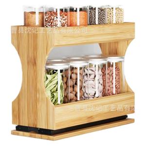 Wooden Double Layer <b>Storage</b> <b>Rack</b> For <b>Kitchen</b> Seasonings Rotating Organizer Countertop <b>Storage</b> Holders - Product Image 1