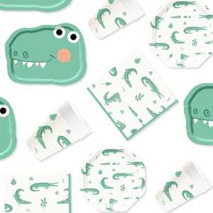 DAMAI Vaisselle de fête sur le thème de l'alligator, ensemble de fournitures pour fête d'anniversaire sur le thème des animaux, assiettes, serviettes, gobelets, kit de vaisselle pour 8 invités - Product Image 5