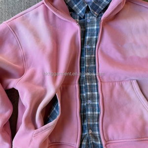 Sudadera con capucha de franela con patchwork, fabricante personalizado, alta calidad, 100% algodón, camisa de franela con empalmes, lavada, doble capa, con cremallera, para hombre - Product Image 3