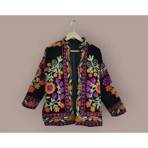TNT Autumn Elegant Embroidered <b>White</b> <b>Jacket</b> Floral Designed TNT Suzani New Arrival Fleece Printed Quilted XL Short <b>Tweed</b> <b>Jacket</b> - Product Image 2