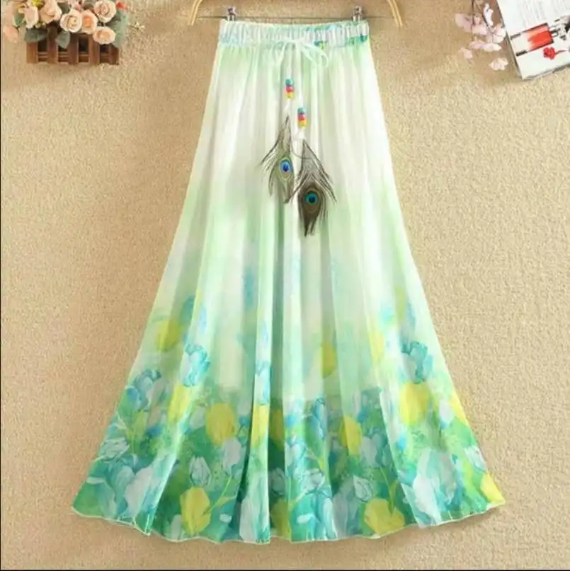 2019 sommer neue böhmische chiffon druck rock blumen große schaukel fee rock urlaub strand frauen kleidung