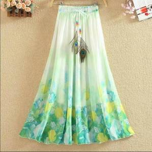 2019 été bohème Floral en mousseline de soie imprimé jupe femmes nouvelle grande balançoire fée Style respirant naturel pour les vacances vêtements de plage - Product Image 1