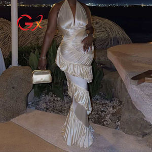 GX3303 Abito Lungo <span class=keywords><strong>da</strong></span> <span class=keywords><strong>Sera</strong></span> di Lusso per <span class=keywords><strong>Donna</strong></span>, Sexy Senza Maniche con Collo Halter e Scollo Profondo a V, Vestito Aderente con Volant - Product Image 1