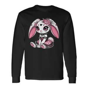 T-shirt gothique à manches longues avec corset en dentelle et roses - Product Image 1