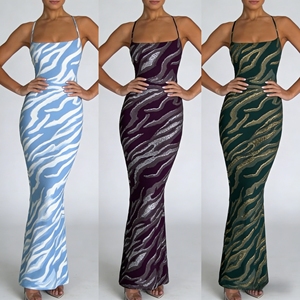 <span class=keywords><strong>Robe</strong></span> <span class=keywords><strong>longue</strong></span> moulante personnalisée pour femme, imprimé zèbre, bretelles spaghetti, col carré, <span class=keywords><strong>dos</strong></span> nu, pour soirée en boîte de nuit et tenue de club - Product Image 3