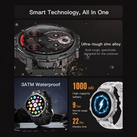 Montre connectée à écran rond de 1,7 pouce, étanche 3ATM, batterie 1000 mAh, 123 modes sportifs, appels Bluetooth, fréquence cardiaque, Z185C