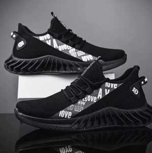 Black Mesh Print Sporty <b>Sneakers</b> Lace-Up Round Toe Breathable Rubber Outsole All Seasons - Product Image 1