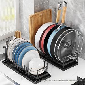 Estante para platos de Metal pequeño para <span class=keywords><strong>Amazon</strong></span>, estante de pie de doble nivel ajustable, estante para ollas, almacenamiento integrado, escurridor doméstico, cajón - Product Image 5