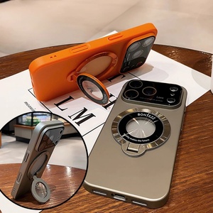 Funda Magnética de Lujo Color Naranja para iPhone 17 Pro Max con Soporte de Anillo y Tacto de Piel - Product Image 3