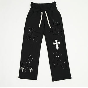 ผ้าฝรั่งเศสเทอร์รี่ผสมคอตตอนโพลีเอสเตอร์ น้ำหนัก 450 แกรม สีดำ ปักลายตามสั่ง ประดับคริสตัล สำหรับผู้ชาย เอวยางยืด ระบายอากาศได้ดี - Product Image 1