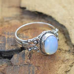 Elegant <b>925</b> Sterling <b>Silver</b> Gemstone <b>Ring</b> with Milky Opalite Pear Cut Diamond Exclusive Wedding Party Designs for Women - Product Image 3