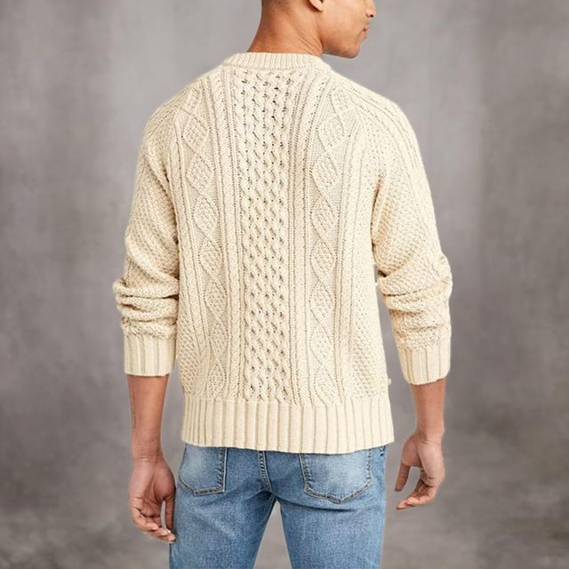 Men's Breathable Long Sleeve Cable Knit Pullover Sweater 100% Cotton Christmas Fisherman Twist Patterned Crewneck Warm Winter