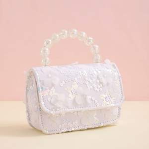 Новая элегантная детская сумка в стиле принцессы, модная квадратная сумка для девочек, сумка с жемчугом и пайетками. - Product Image 2