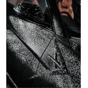 Laser PET pour voiture en fibre de carbone Camo noir Meta-universe Vinyl Wrap Rouleau de haute qualité avec dégagement d'air