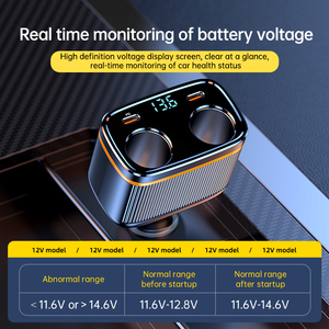 Divisor de Encendedor de Cigarrillos Universal para Automóvil con 2 USB C y 2 USB <span class=keywords><strong>A</strong></span>, Cargador Rápido, Monitor de Voltaje LED Digital para Autos, Camionetas y SUV - Product Image 4